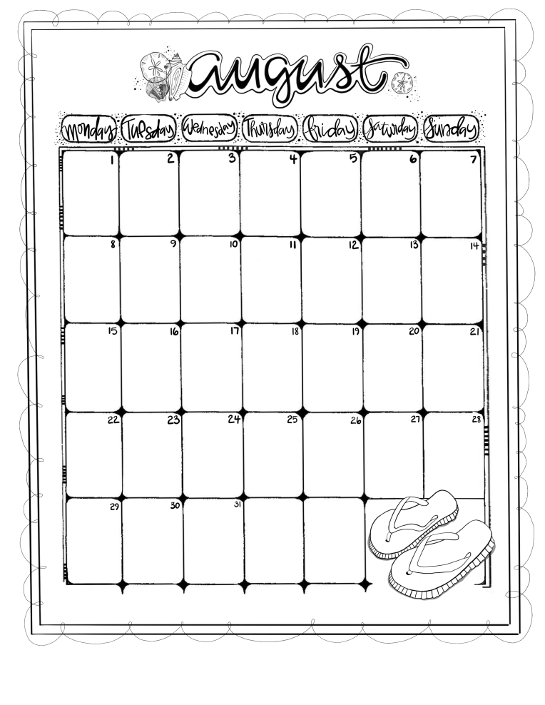 Journaling Calendar/AUG/ Sue Carroll/ png